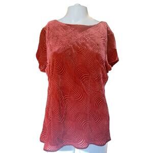 Vintage Japanese Inspired Blouse High Neck Short Sleeve Top Red Shimmer Retro